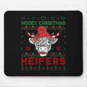 Family Christmas Ugly Sweater Highland Cow Love He Mouse Mat