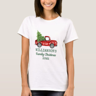 Family Christmas Vintage Red Truck Personalised W T-Shirt