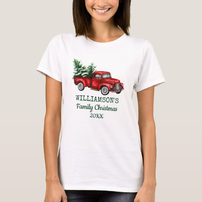 Family Christmas Vintage Red Truck Women's T-Shirt (Front)
