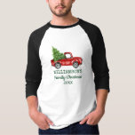 Family Christmas Vintage Truck Personalised G T-Shirt<br><div class="desc">Family Christmas Watercolor Vintage Red Truck with Christmas Tree Personalised T-Shirt  - Green Script</div>