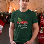 Family Christmas Vintage Truck Personalised Green T-Shirt<br><div class="desc">Family Christmas Watercolor Vintage Red Truck with Christmas Tree Personalised T-Shirt</div>