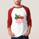 Family Christmas Vintage Truck Personalised R T-Shirt<br><div class="desc">Family Christmas Watercolor Vintage Red Truck with Christmas Tree Personalised T-Shirt  - Red Script</div>