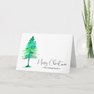 Family Christmas Watercolor Pinetree, Personalised Holiday Card
