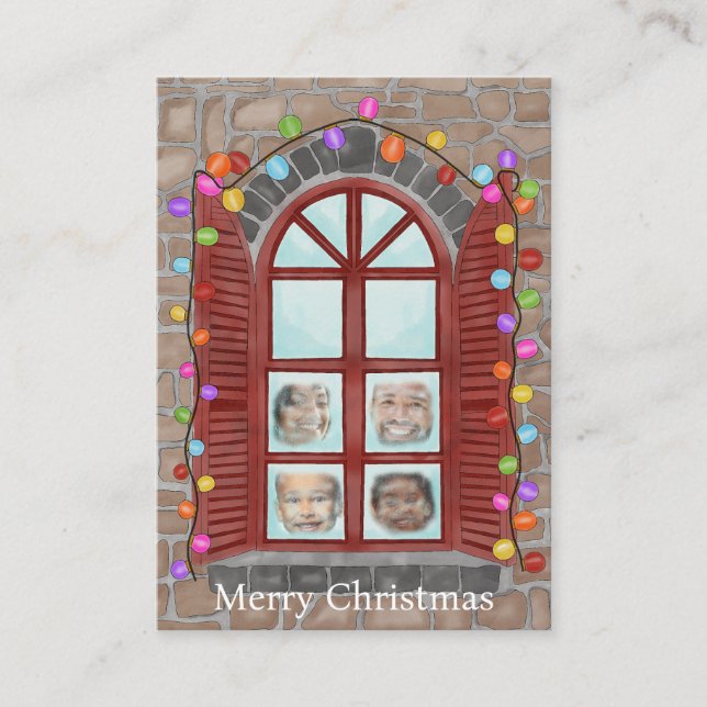 Family Christmas Window Stringlights Photocard Enclosure Card (Front)