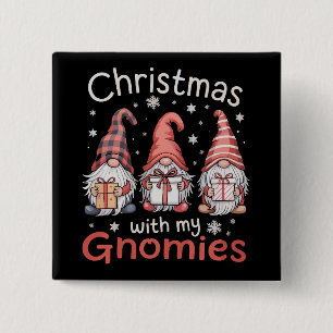Family Christmas WIth My Gnomies Buffalo Plaid 15 Cm Square Badge