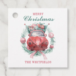 Family Christmas Wreath Red Car Matching Holiday Favour Tags