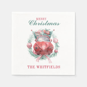Family Christmas Wreath Red Car Matching Holiday Napkin