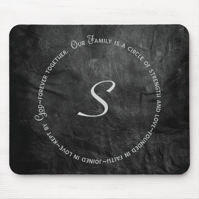 Family Circle Quote and monogram on leather Mouse Mat (Front)