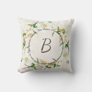 Family Circle quote and wreath with monogram Cushion
