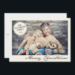 Family Circle Vintage Merry Christmas Photo Card<br><div class="desc">A circle of ivory holds your family name in the upper left corner, with vintage cursive text that reads "Merry Christmas" in a lovely neutral brown beneath your favourite photo. On the back a coordinating stripe pattern in ivory and beige completes the look. Trendy mocha brown type adds a modern,...</div>