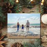 Family Coastal Beach Photo Christmas  Holiday Postcard<br><div class="desc">Spread coastal cheer this season with our Family Coastal Beach Photo Christmas Holiday Postcard, featuring a whimsical "Seas and Greetings" design! Perfect for showcasing your favourite family beach photo, this postcard captures the laid-back joy of a coastal Christmas with its breezy, ocean-inspired style. Whether you’re celebrating in flip-flops or wishing...</div>