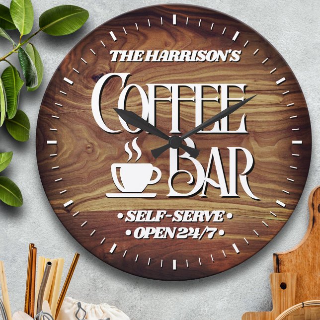 Family Coffee Bar Personalised Large Clock (Creator Uploaded)