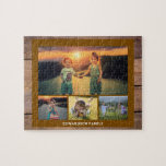 Family collage 4 photos and family name jigsaw puzzle<br><div class="desc">Family name,  custom photo collage jigsaw puzzle.
Photo collage on barn wood pattern (not reel wood).
You can personalize it and add your most beautiful photos and family name. Great fun !</div>