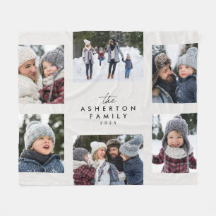 Family collage 6 photo simple modern off-white fleece blanket