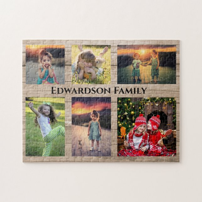 Family collage 6 photos and family name jigsaw puzzle (Horizontal)