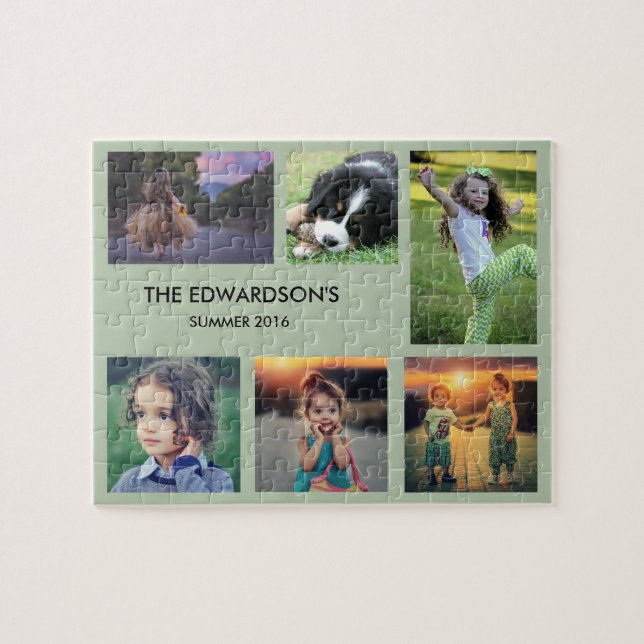 Family collage 6 photos and family name jigsaw puzzle (Horizontal)