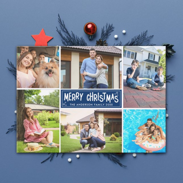 Family Collage 6 Photos Merry Christmas Holiday Card (Creator Uploaded)