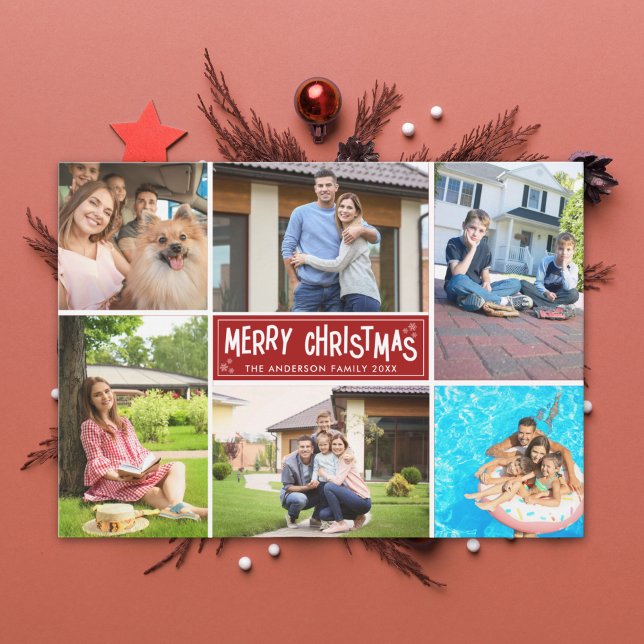 Family Collage 6 Photos Merry Christmas Holiday Card (Creator Uploaded)