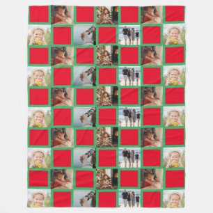 Family Collage Photo Pattern Red and Green Fleece Blanket