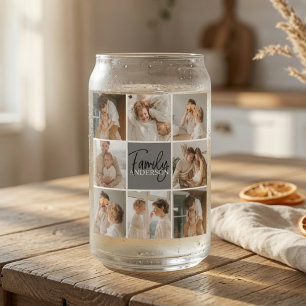Family Collage Photo & Personalised Grey Gift Can Glass