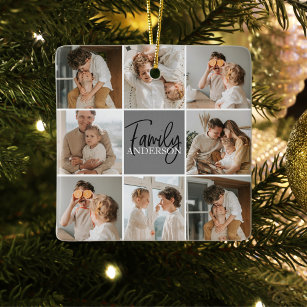 Family Collage Photo & Personalised Grey Gift Ceramic Ornament