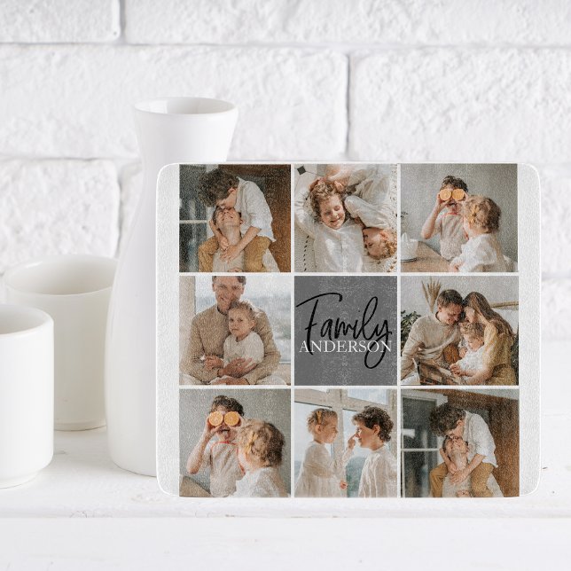 Family Collage Photo & Personalised Grey Gift Cutting Board (Creator Uploaded)
