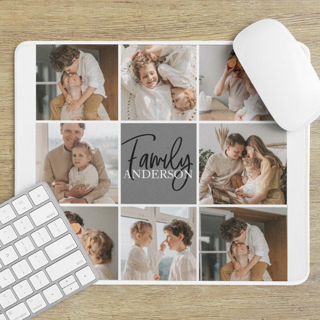 Family Collage Photo & Personalised Grey Gift Mouse Mat (Creator Uploaded)