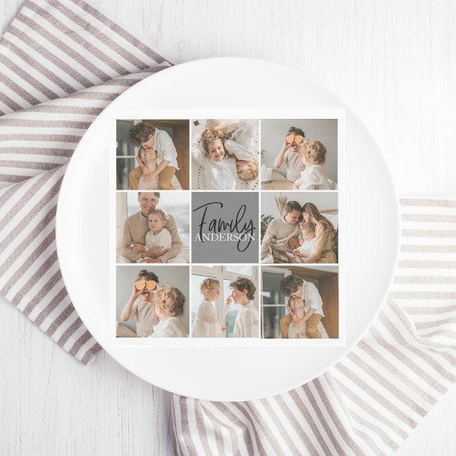 Family Collage Photo & Personalised Grey Gift Napkin (Creator Uploaded)