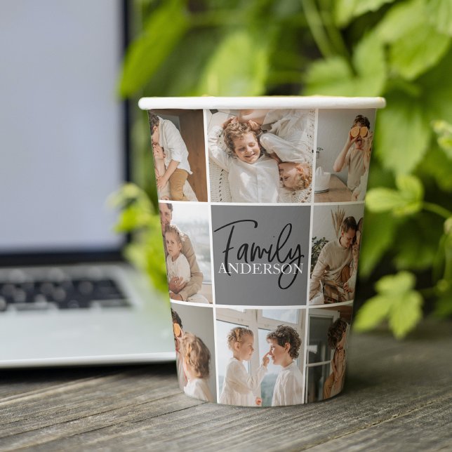 Family Collage Photo & Personalised Grey Gift Paper Cups (Creator Uploaded)