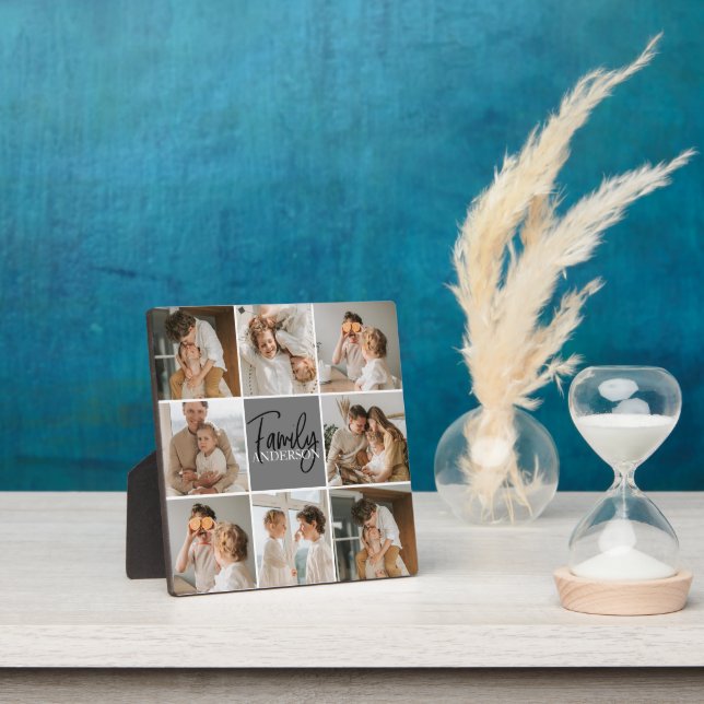 Family Collage Photo & Personalised Grey Gift Plaque (Insitu)