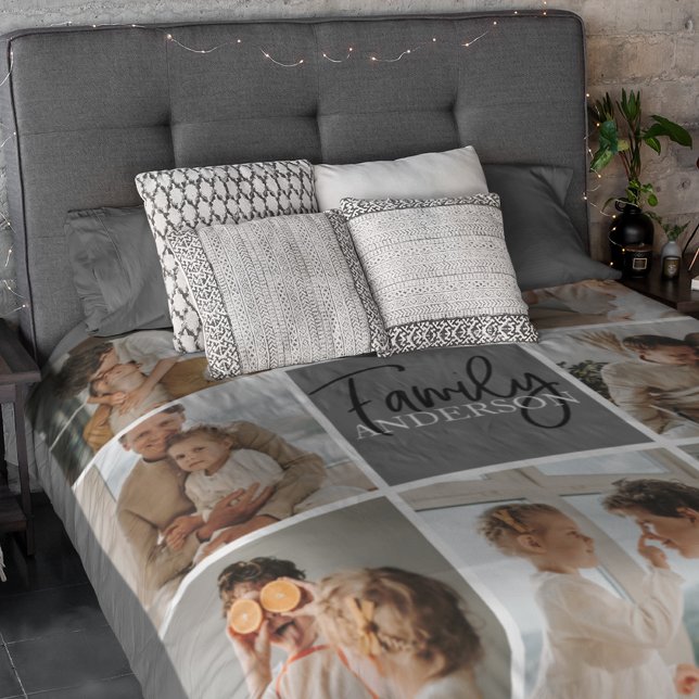 Family Collage Photo & Personalised Grey Gift Sherpa Blanket (Creator Uploaded)