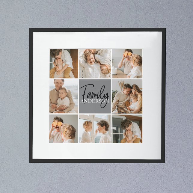 Family Collage Photo & Personalized Grey Gift Poster (Creator Uploaded)