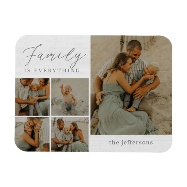 Family Collage Rustic Modern Personalised Magnet (Horizontal)