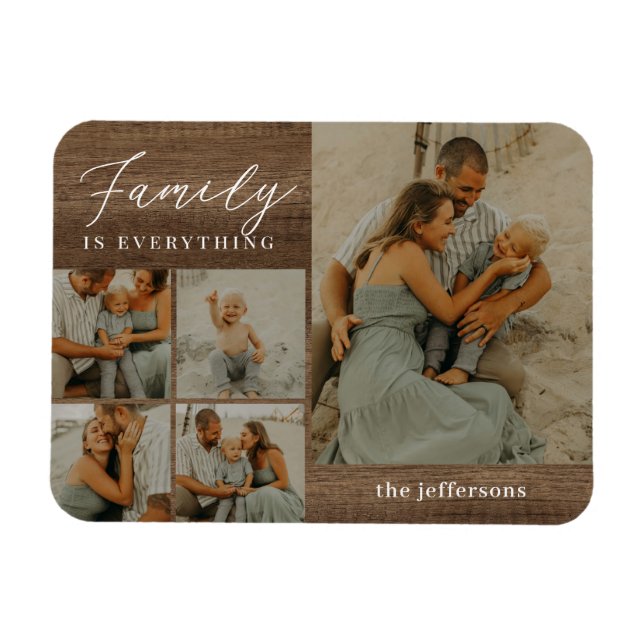 Family Collage Rustic Modern Personalised Magnet (Horizontal)