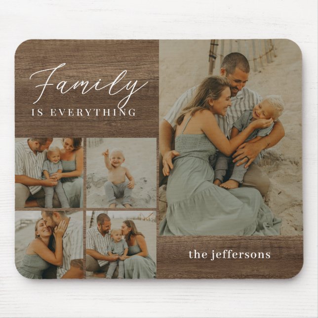 Family Collage Rustic Modern Personalised Mousepad (Front)