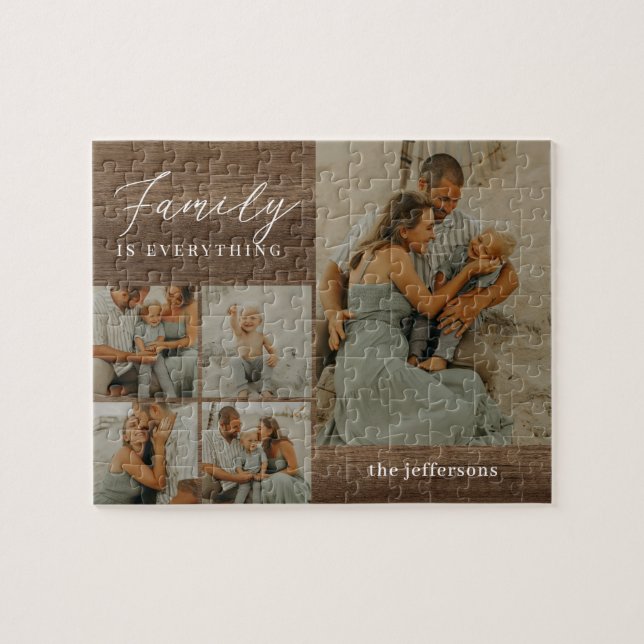 Family Collage Rustic Modern Personalised Puzzle (Horizontal)