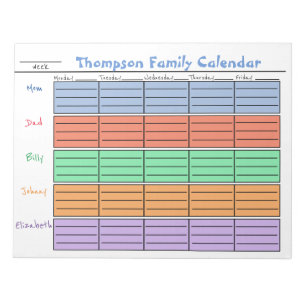 Family Colorful Planner Personalized Planner Notepad