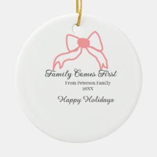 Family comes first red bow family name holidays ceramic tree decoration