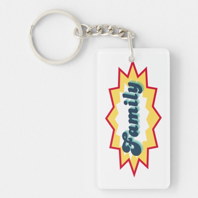 Family, comic book pop design key ring (Front)