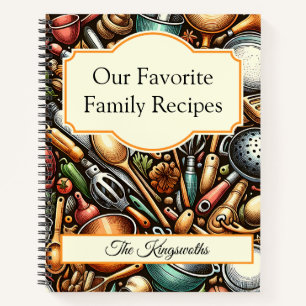 Family Cookbook vintage rusty pattern personalised Notebook