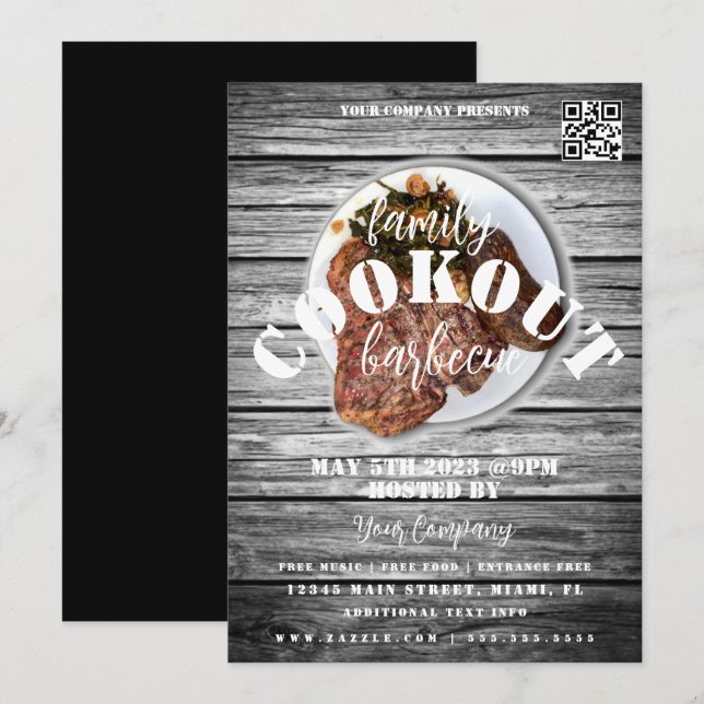 Family Cookout Barbecue Steak Event Party Flyer Invitation (Front/Back)