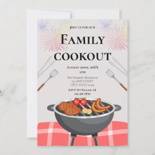 Family Cookout Colourful Fireworks Grilling Party Invitation