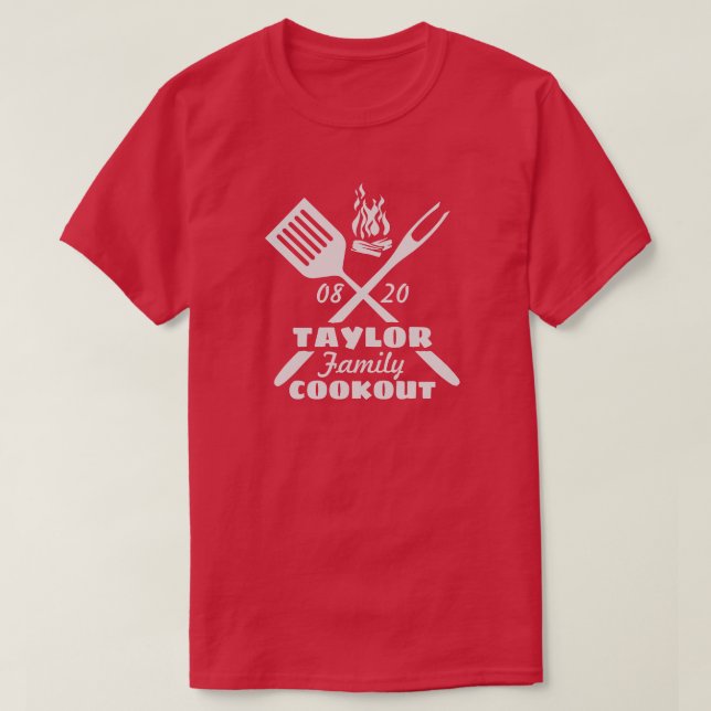 Family Cookout Reunion, Grill Tools Campfire T-Shirt (Design Front)