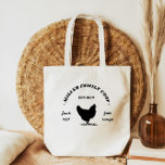 Family Coop Happy Hen Farmhouse Tote Bag<br><div class="desc">Rustic farmhouse logo featuring a hen illustration in the middle paired with a personalised monogram and other info in vintage fonts.</div>
