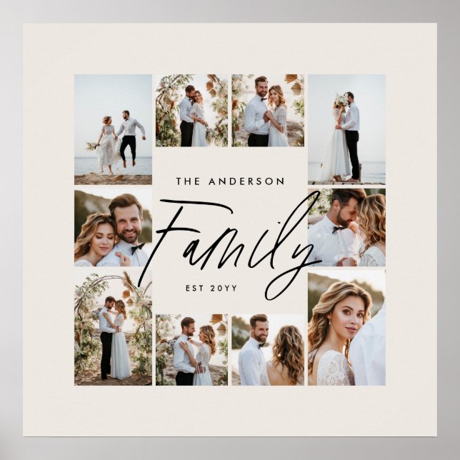 Family cream elegant modern minimal photo collage poster (Front)
