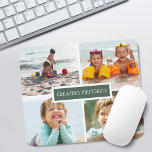 Family Creating Memories Photo Collage Mouse Mat<br><div class="desc">Modern mouse pad with 4 photos on a grid with "creating memories" in the centre overlaying pine green background.</div>