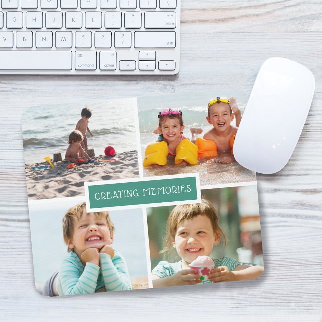 Family Creating Memories Photo Collage Teal Mouse Mat (Family Creating Memories Photo Collage Teal Mouse Pad)