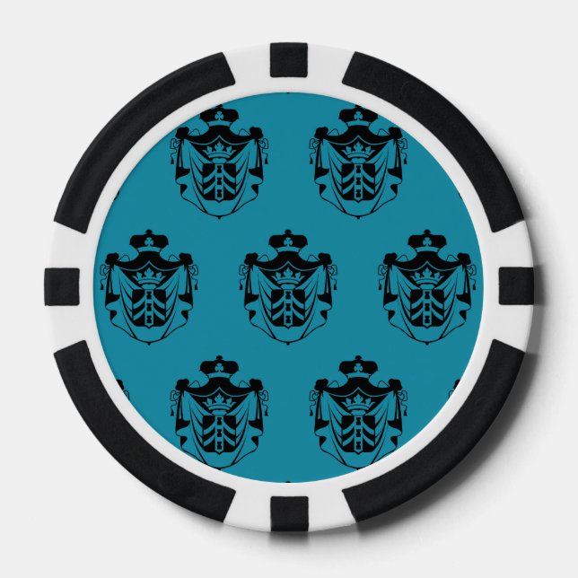 Family Crest Black Teal Poker Chips (Front)