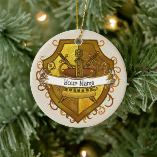 Family Crest Crown Surname  Ceramic Tree Decoration