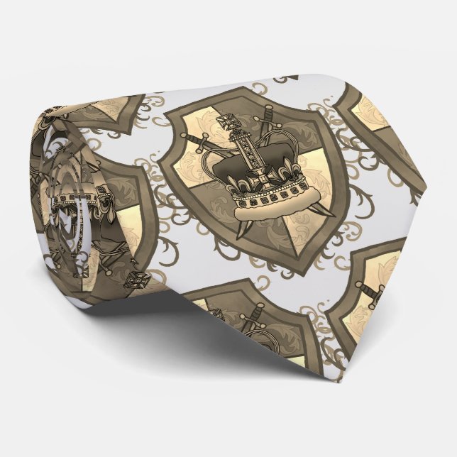Family Crest Crown Sword shield tie (Rolled)